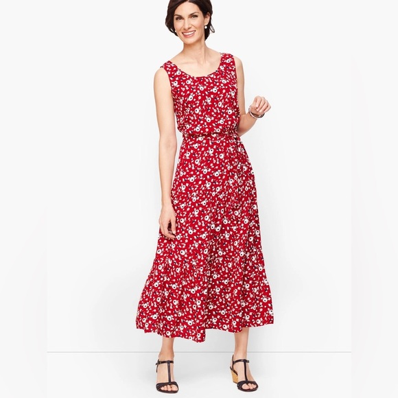 Talbots Floral Crepe Tiered Maxi Dress | Size 12 | Red, Navy & White - Picture 3 of 9
